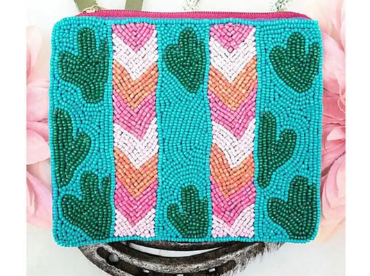 Cactus - beaded coin purse